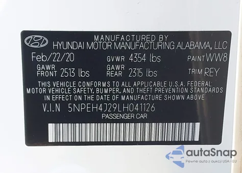 2020 Hyundai Sonata Limited from USA, damaged, VIN 5NPEH4J29LH041126